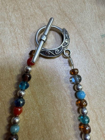 Ted Ott Sterling Silver 14.5" Choker Necklace Turquoise Pendant & Beads Toggle