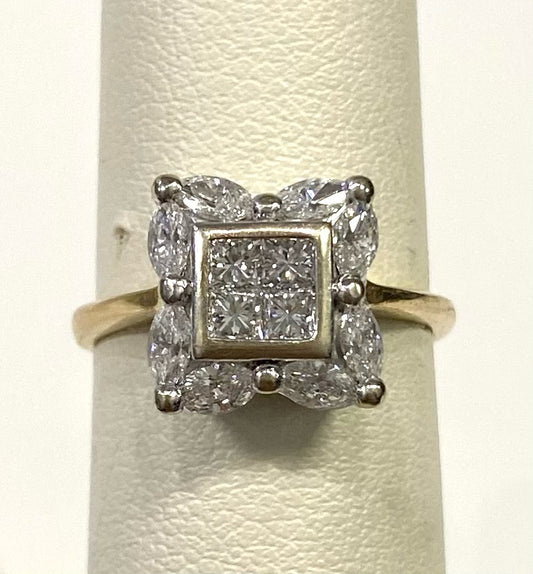 14k Yellow Gold 1 cttw Diamond Cluster Ring Size 5.75