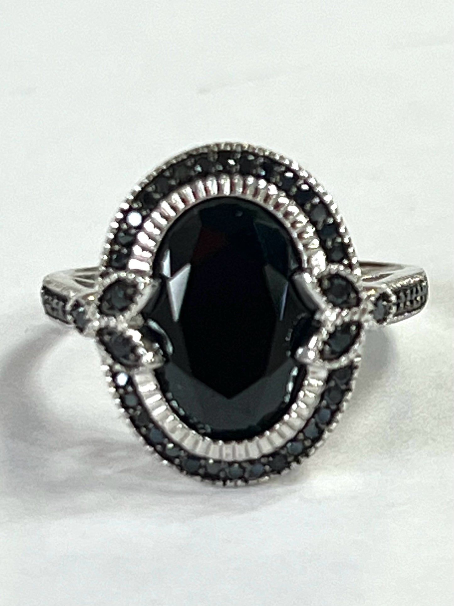 Sterling Silver Black Spinel ring Size 8 JTV New