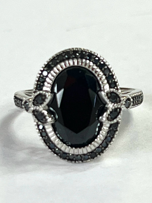 Sterling Silver Black Spinel ring Size 8 JTV New