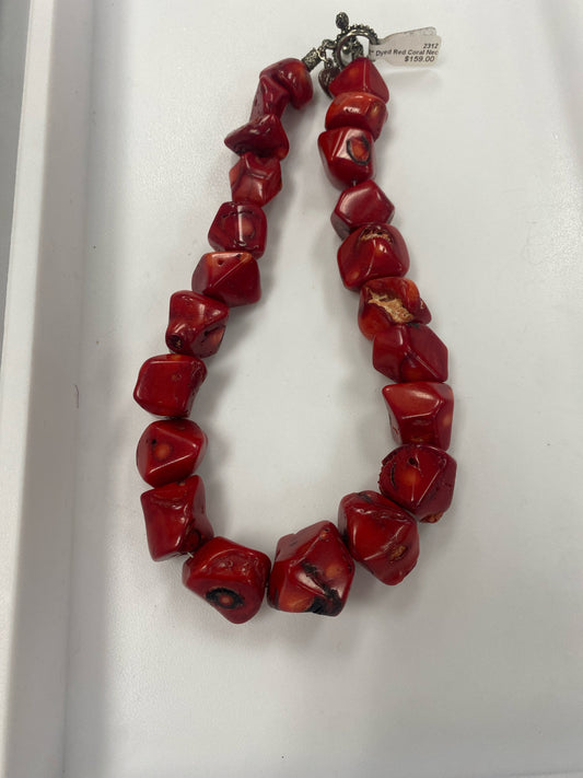 18" Dyed Bamboo Red Coral Large Beads Bold Necklace Chunky