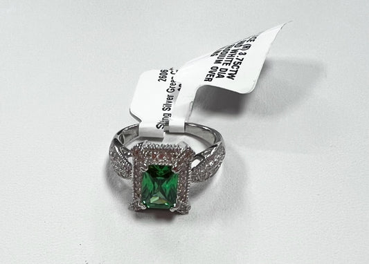 Sterling Silver Green CZ Ring Size 8 JTV New w/ Tags