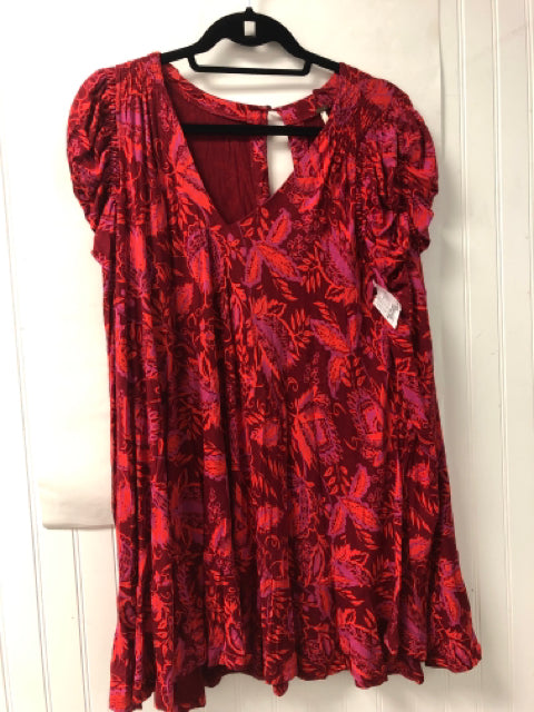 Red and Orange Free People BOUTIQUE Long Sleeve Shirt Women's