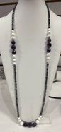 Dallas Prince faceted amethyst hematite white Agate sterling silver necklace 44"