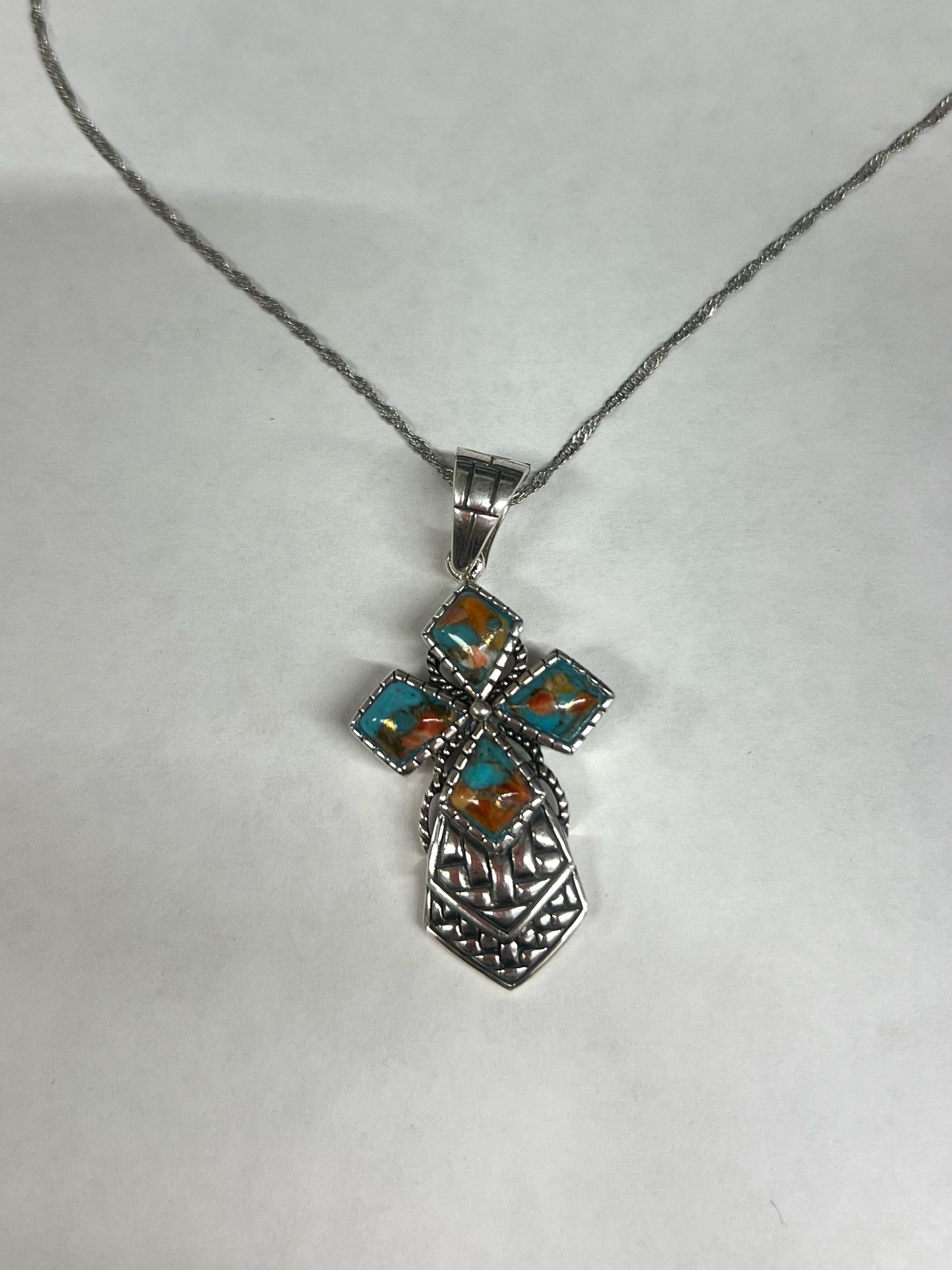 Sterling Silver Turquoise & Spiny Oyster Pendant & Necklace JTV New w/ Tags