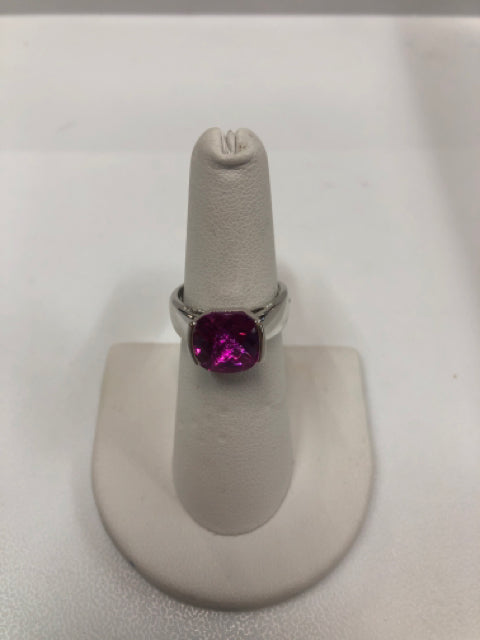 Sterling Silver Ring Size 6.75 Pink/ Purple Cushion Cut Stone