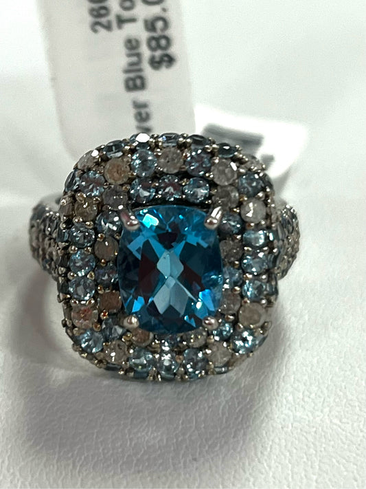 Sterling Silver Blue Topaz Ring New JTV Size 9