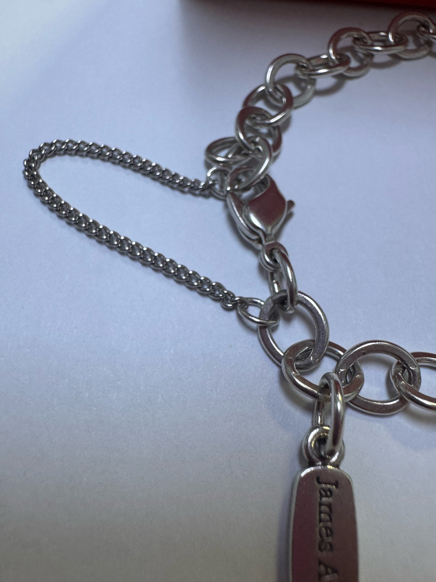 James Avery Sterling Silver 8” Charm Bracelet w/ Safety Chain & Logo Tag & Box