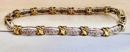 10k Yellow Gold & White Gold 1 ct tw Two Tone Diamond Tennis 7.25" Bracelet