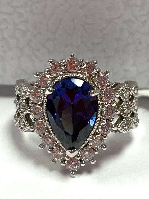 Sterling Silver Blue White CZ Ring New w/ Tags Size 8 JTV
