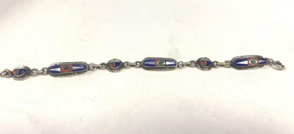 Rayland and Pattie Edaakie Zuni Sterling Silver Lapis Shell MOP Inlay Bracelet