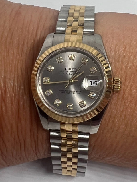 Rolex 18k Gold & Stainless Steel Datejust 26MM Lady's Watch 179113 Diamond Dial