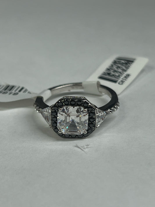 Sterling Silver Black Spinel & CZ Ring JTV New w/ Tags Size 8