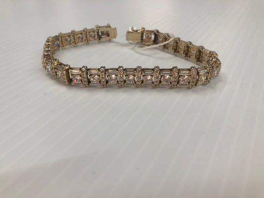 Gold Over Sterling Silver Tennis Bracelet 8.25" Baguettes