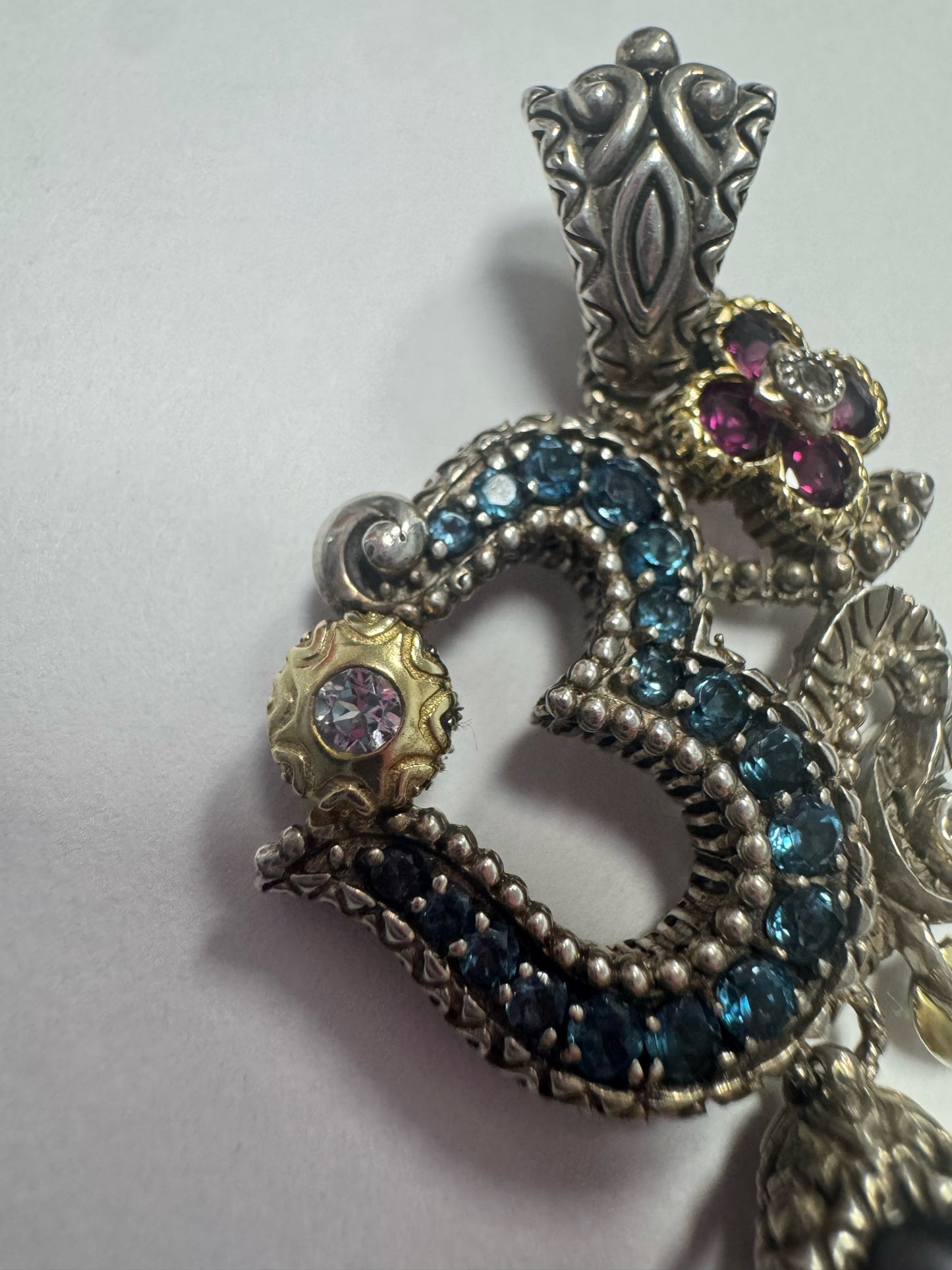 Barbara Bixby Sterling & 18K Gold Sapphire Garnet Black Pearl Pendant Enhancer