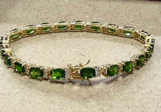 Sterling Silver Green Chrome Diopside & White Zircon Tennis Bracelet 8" DK JTV