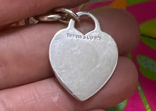 Tiffany & Co. 925 Sterling Silver Heart Tag Charm Link 7.25" Bracelet