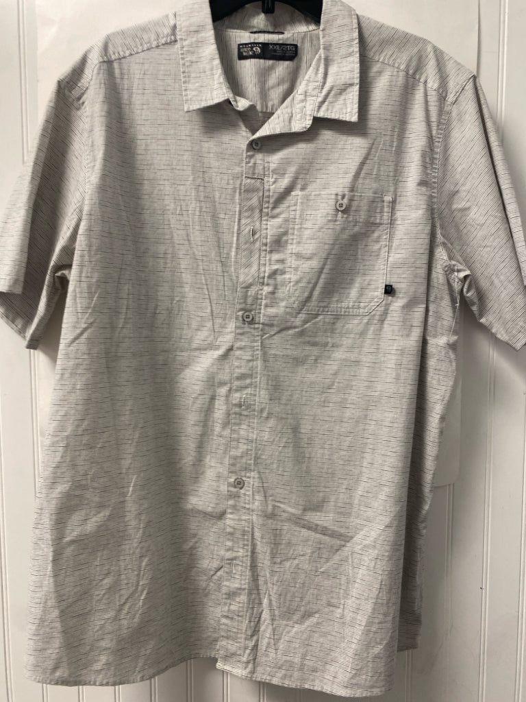 White/Gray Striped MOUNTAIN HARD WEAR Short Sleeve Shirt Men's