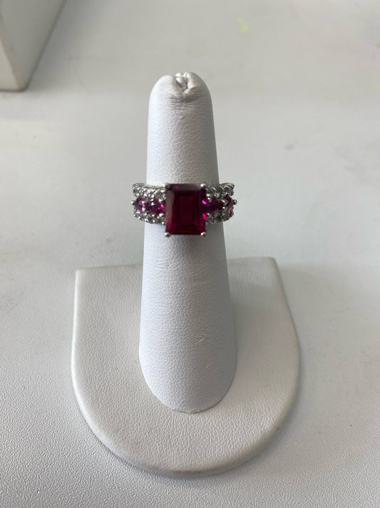 Sterling Silver CZ Ring Red CZ Size 5.25