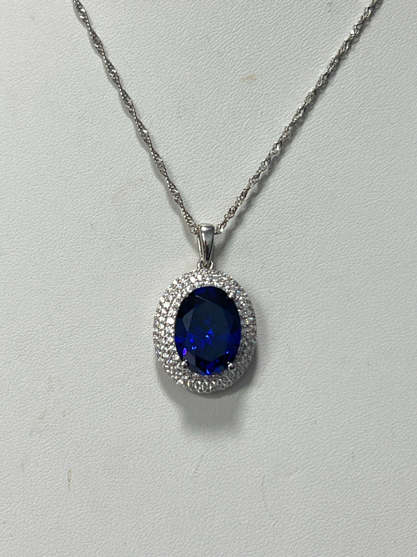 Sterling Blue & White CZ Pendant & Chain New JTV