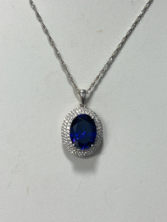 Sterling Blue & White CZ Pendant & Chain New JTV