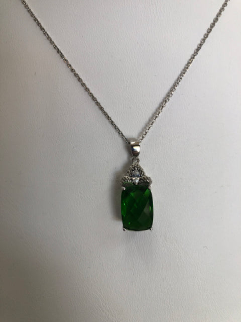 Stauer Sterling Silver Green Pendant & 17" - 18" Necklace Chain