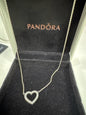 Pandora Sterling Silver Signature Open Heart Necklace 15" -18"