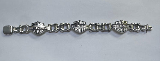 Harley Davidson Motorcycle Sterling Silver Bike Chain Link Bracelet 8"