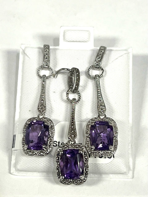 3 Pc Sterling Amethyst Set