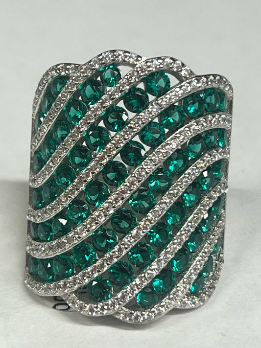Sterling Silver Green CZ Ring Size 9 JTV