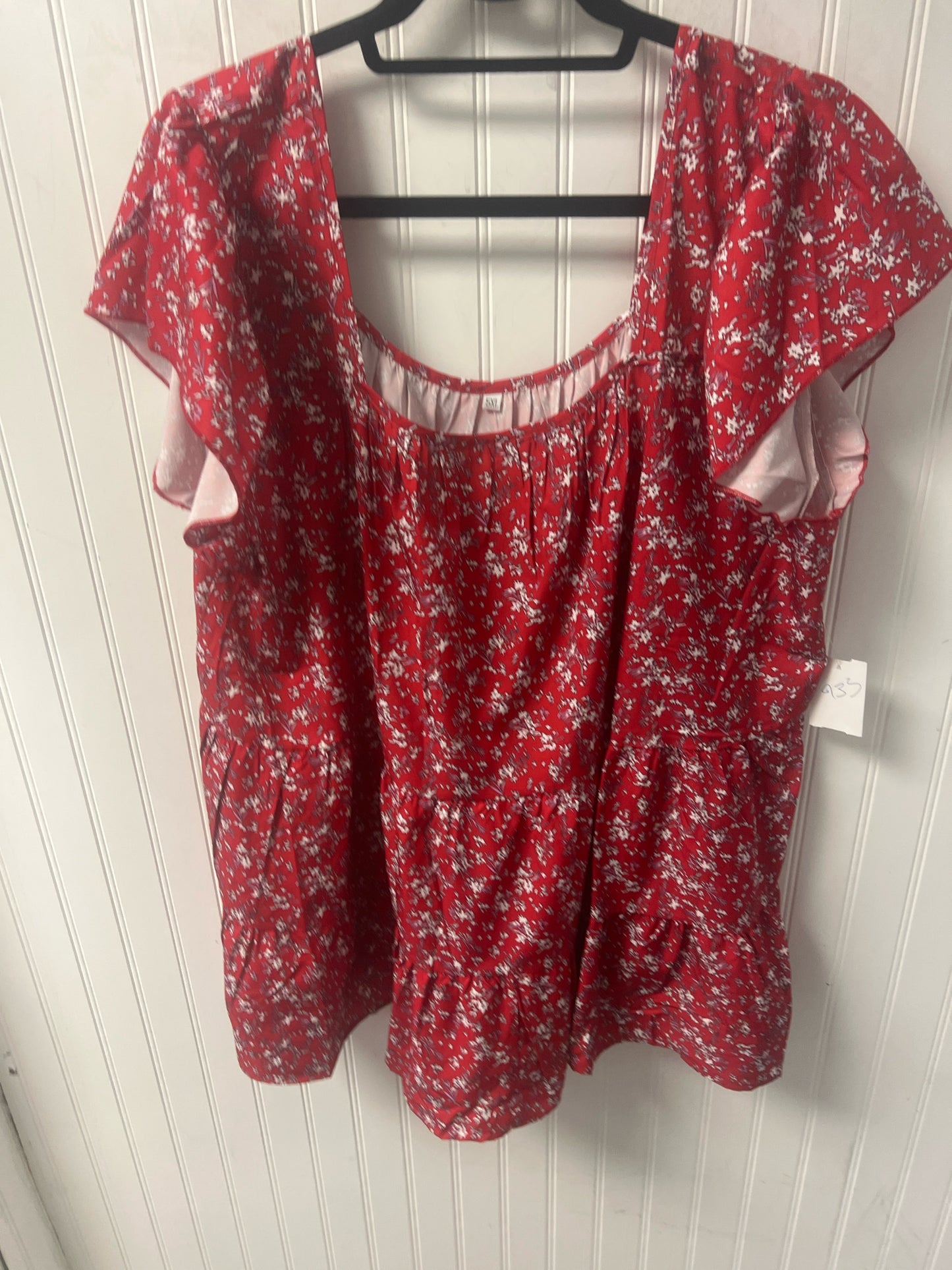 Red Print Short Sleeve Shirt Women's
