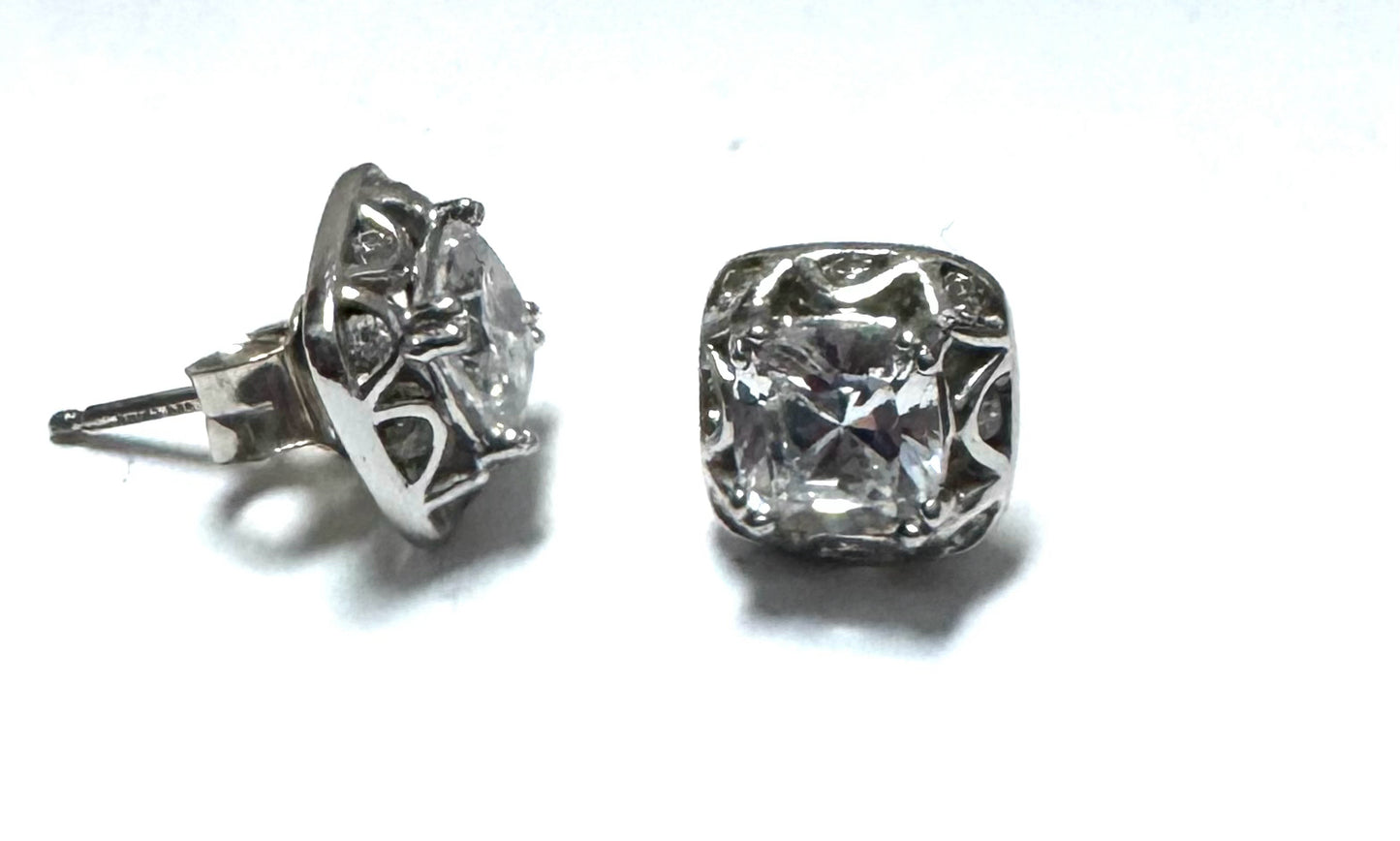 Tacori CZ Cubic Zirconia Earrings 925 Sterling Silver Stud Earrings