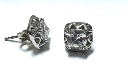 Tacori CZ Cubic Zirconia Earrings 925 Sterling Silver Stud Earrings