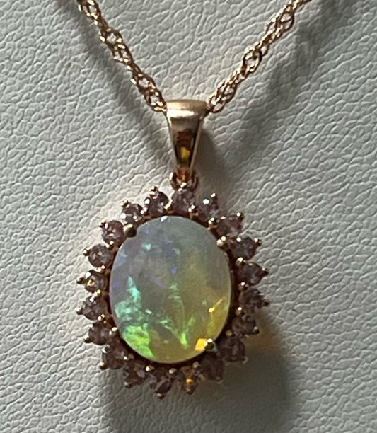 Rose Gold Over Sterling Silver 925 Opal Pendant Necklace Chain New JTV