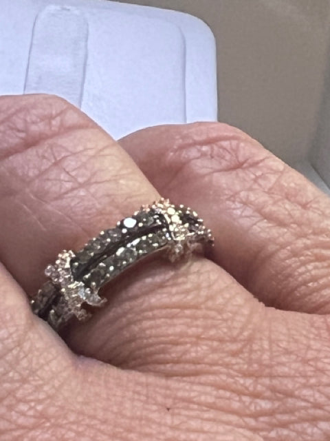 LeVian 14k Rose Gold .50cts Diamond Double Row X s Band Ring Size 7.5
