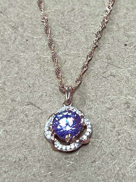 Rose Over Sterling Lavender CZ Necklace Pendant JTV New