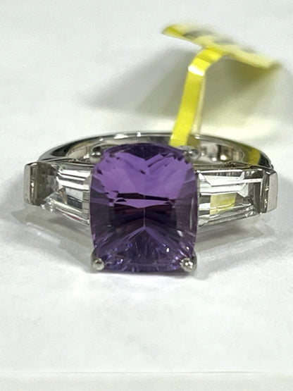 New Chuck Clemency STS Cushion Cut Amethyst White Zircon Ring Size 5