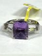 New Chuck Clemency STS Cushion Cut Amethyst White Zircon Ring Size 5