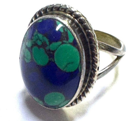 Sterling Silver Lapis Malachite Ring Size 6