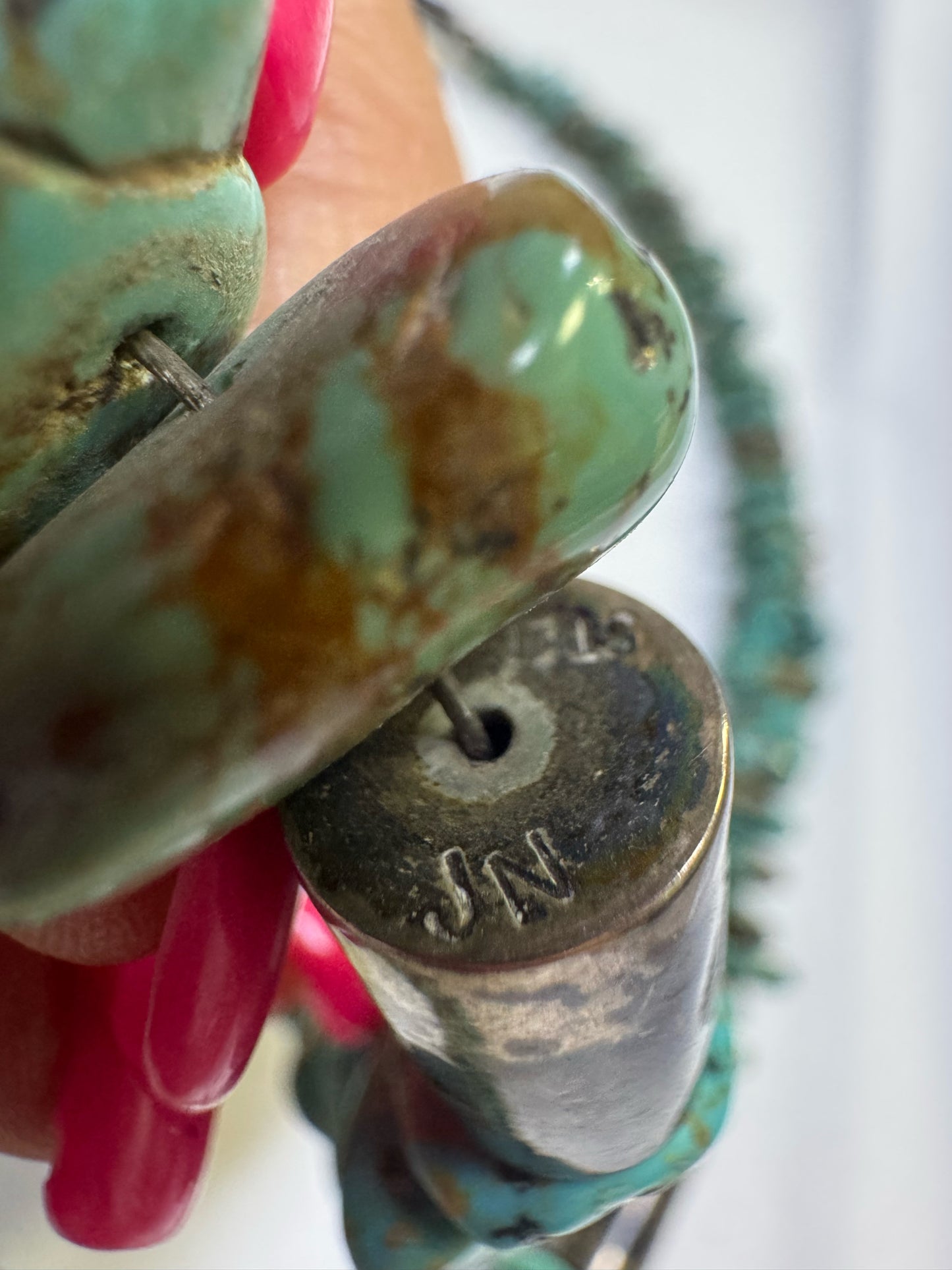 Native American Sterling Silver Turquoise Nugget & Slab 28" Necklace JN