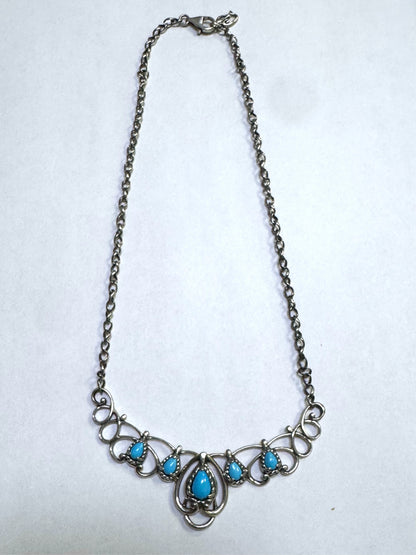 Carolyn Pollack Sterling Silver Sleeping Beauty Turquoise Necklace Adj up to 17"
