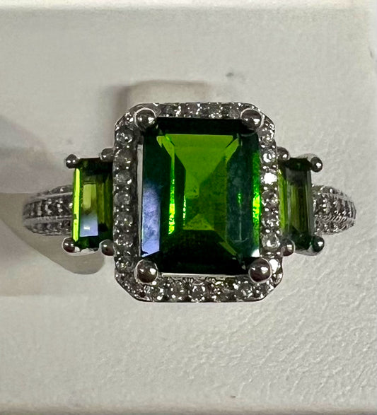 Sterling Silver Chrome Diopside White Zircon Ring Size 8 New w/ Tags JTV
