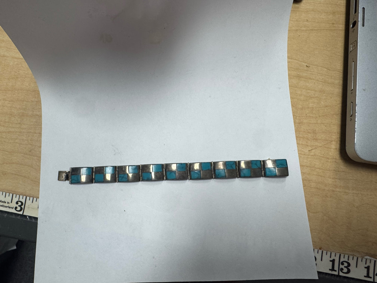 Fred Guerro Sterling Silver Turquoise Inlaid 7" Bracelet Native American Navajo