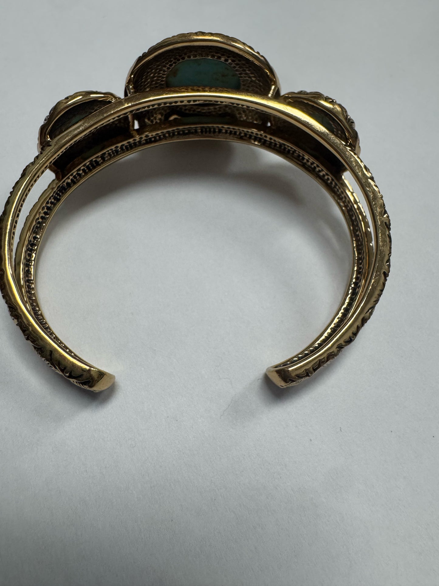 Barse Bronze Cuff Bracelet 3 Round Turquoise