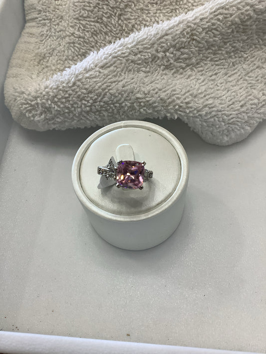 Sterling Silver Ring Size 8 Pink CZ