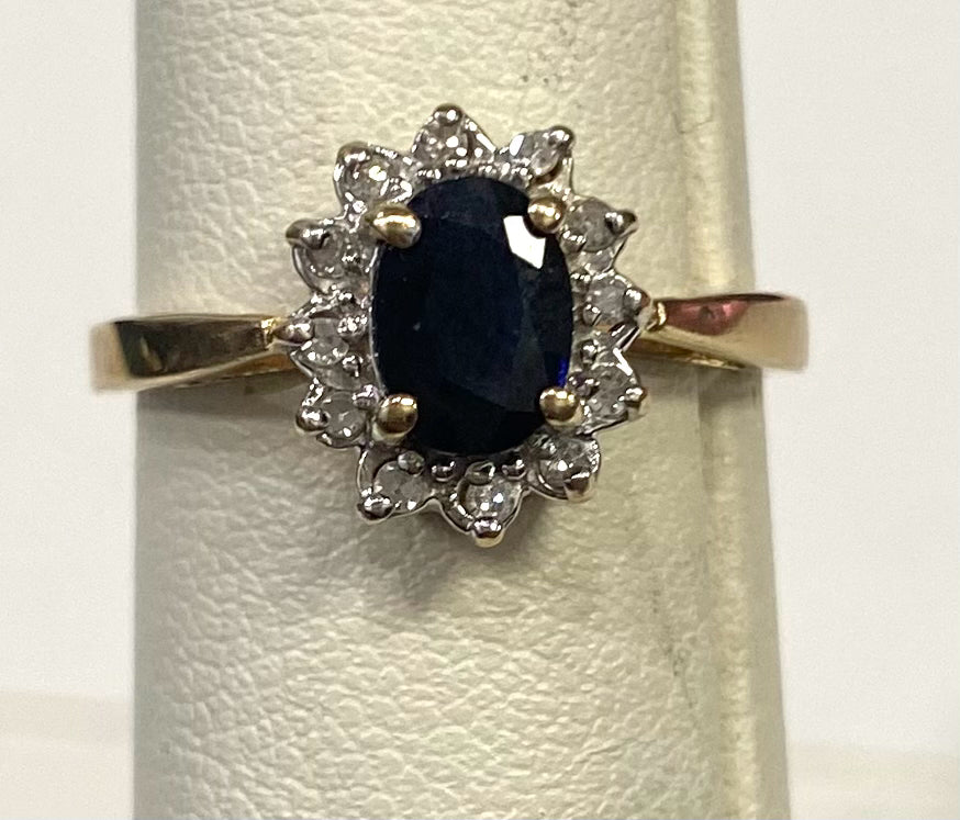 14k Yellow Gold Sapphire & Diamond Ring Size 6.75