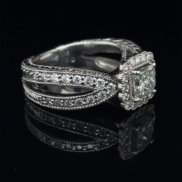 14kw 1.75 cttw Diamond Ring 1.03 ct Center .75 cttw Side Diams SI2 Clarity
