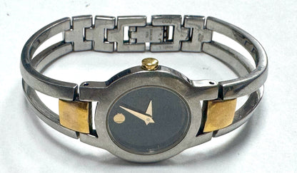 Amorosa Movado Museum Watch Black Dial 2 Tone 84 E4 1842 BANGLE New Bat
