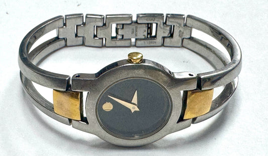 Amorosa Movado Museum Watch Black Dial 2 Tone 84 E4 1842 BANGLE New Bat