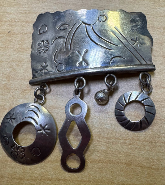Vintage Taxco Sterling Silver Brooch Pin Dangles Tv-52 Mexico
